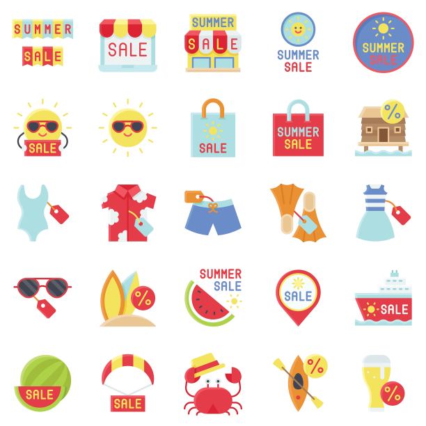 夏季销售元素icon set 2, flat style图片下载