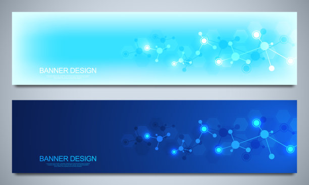 横幅设计模板与分子结构和神经网络。分子和基因工程背景。科技创新理念。图片下载