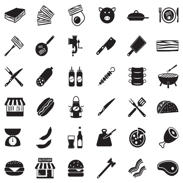 培根的图标。黑色的平面设计。矢量插图。图片下载