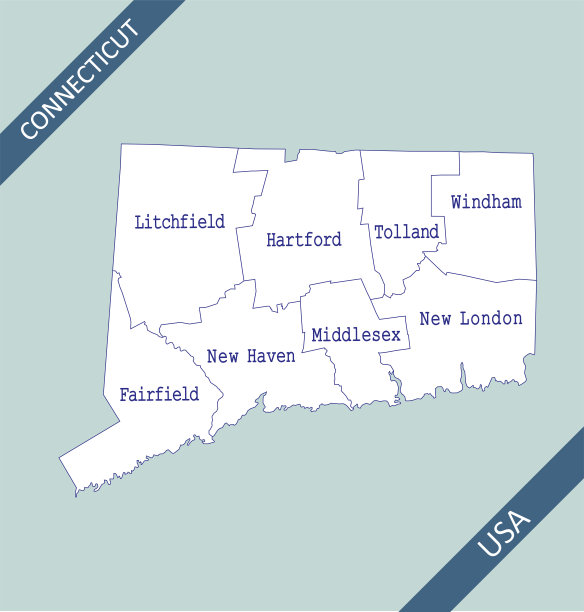 康涅狄格州各县地图图片下载