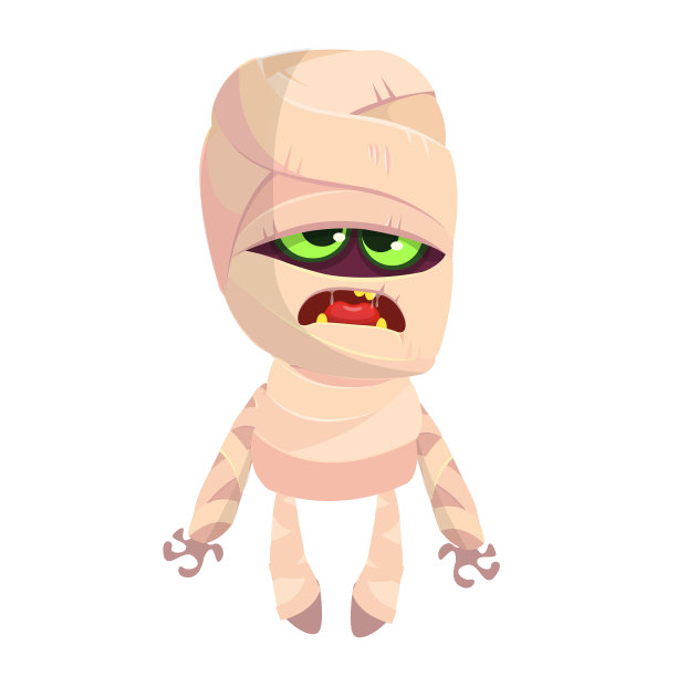 卡通有趣的木乃伊。矢量插图的木乃伊怪物万圣节孤立。图片下载