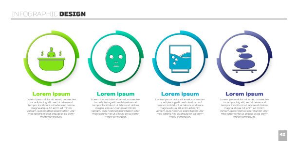 设置浴缸，面部化妆面膜，玻璃与水和堆栈热石头。业务信息模板。向量图片下载