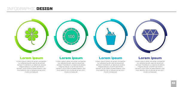 设置赌场老虎机与三叶草，赌场筹码，香槟在一个冰桶和钻石。业务信息模板。向量图片下载