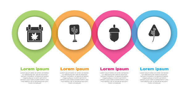 设定日历与秋天的叶子，树，橡子和树叶或树叶。业务信息模板。向量图片下载