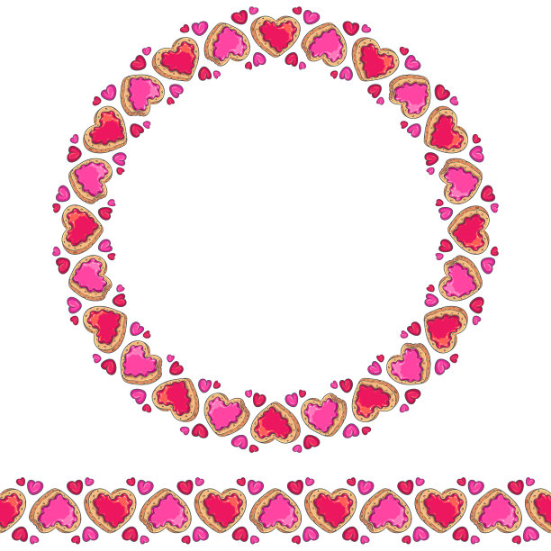 甜蜜的心圆形框架彩色矢量插图图片下载