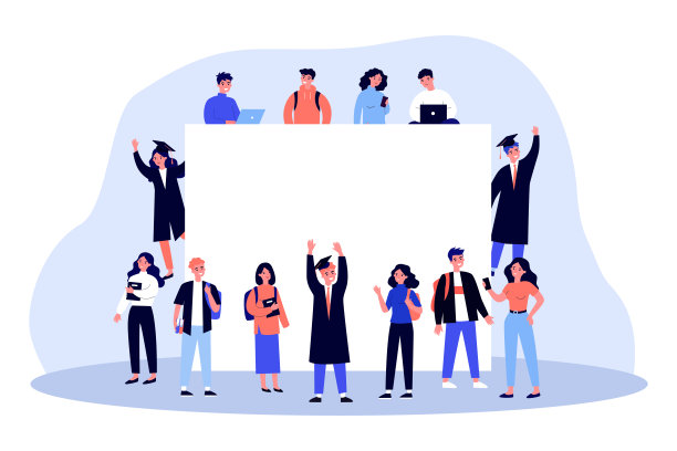 大学生们围着空白的横幅图片下载