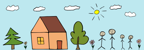 儿童、家庭和自然的彩色图画。孩子的手绘。矢量插图。图片下载