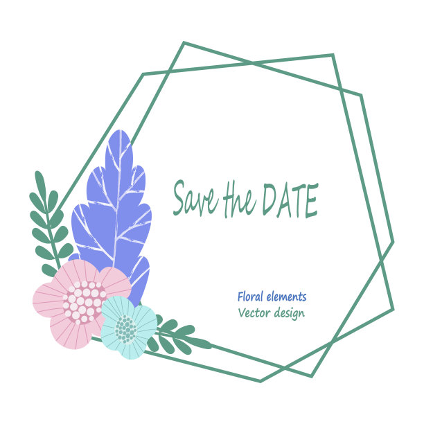 新潮的方形艺术卡片与花卉和几何元素。模板问候，感激，邀请到一个婚礼，聚会，或保存日期图片下载