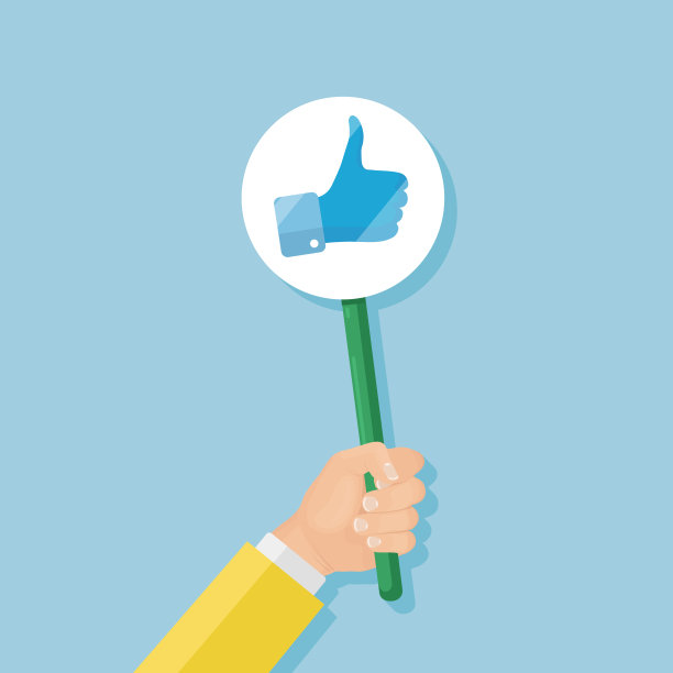 商人举着竖起大拇指的牌子。社交媒体。好的意见。客户评价，反馈，客户评论的概念。矢量平面设计图片下载