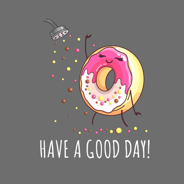 可爱有趣的甜甜圈沐浴在甜蜜的五彩纸屑中。甜快餐矢量插图。图形打印标志图片下载