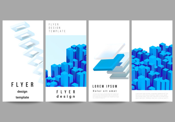 矢量布局传单，横幅设计模板网站广告设计，垂直传单设计，网站装饰背景。三维渲染矢量合成与动态几何蓝色形状。图片下载