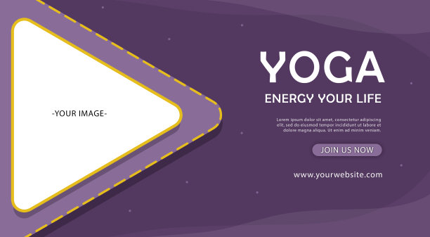 瑜伽横幅模板班级紫色与三角形框架瑜伽照片和几何形状图片下载