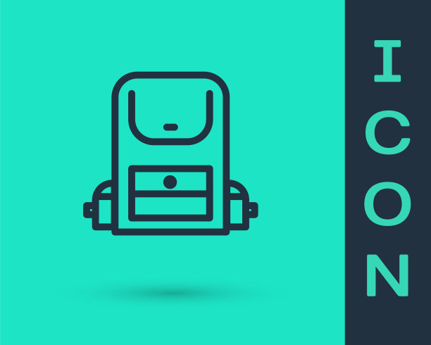 黑色线徒步背包图标孤立在绿色背景。野营和登山背包。向量图片下载