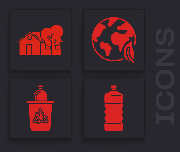 设置塑料瓶，环保房屋，地球仪，树叶和回收站与循环符号图标。向量图片下载