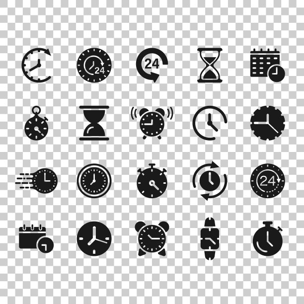 时间图标设置在平面风格的议程时钟上的白色图片下载