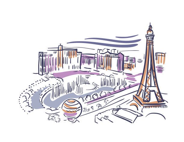 美国内华达州拉斯维加斯素描城市线条艺术图片下载