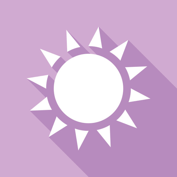 太阳标志白色图标与长影子在紫色图片下载