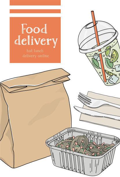 外卖，纸袋，柠檬水和意大利面图片下载