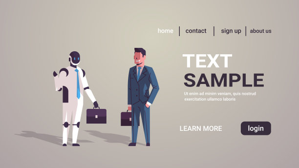 商人与机器人人物站在一起图片下载