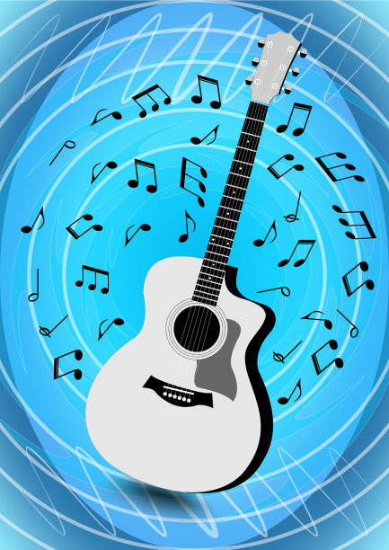 音乐传单与单色吉他浅蓝色图片下载