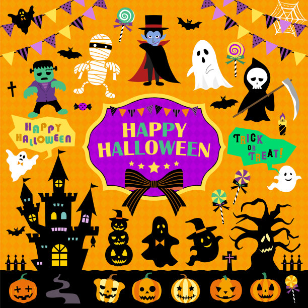 万圣节插图/怪物，南瓜，城堡等。图片下载