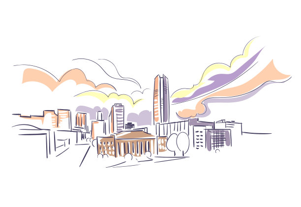 美国俄克拉荷马城美国素描城市线条艺术图片下载