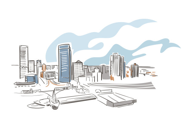 美国威斯康辛州密尔沃基市美国城市草图线图片下载