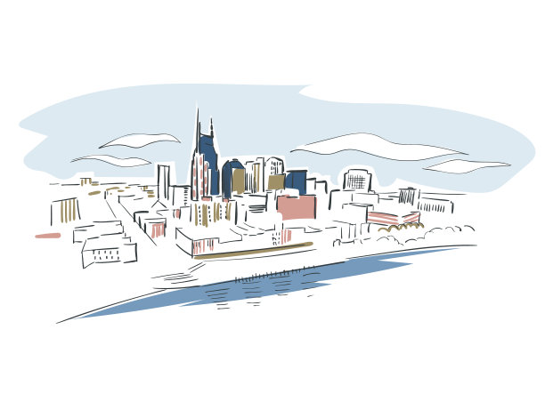 美国田纳西州纳什维尔市美国勾画城市线图片下载