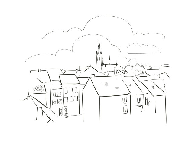 阿隆比利时欧洲素描城市线条艺术图片下载