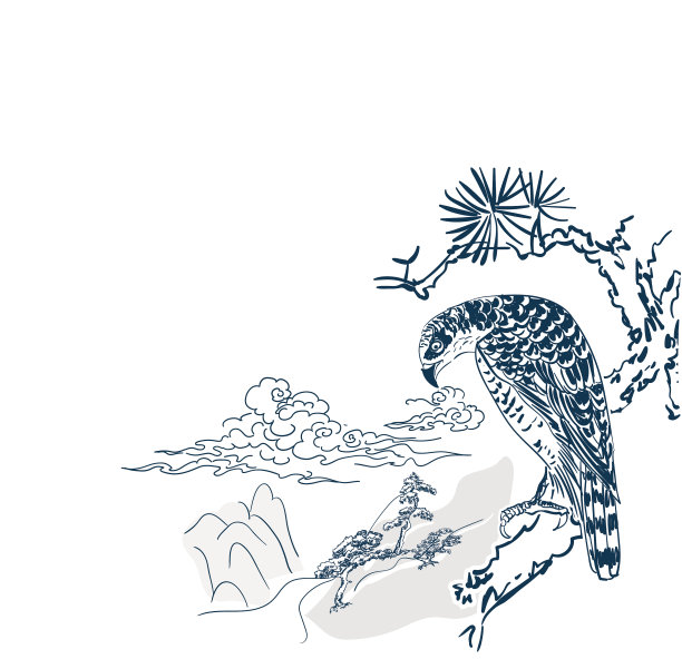 鹰鹰鸟山景卡素描线图片下载