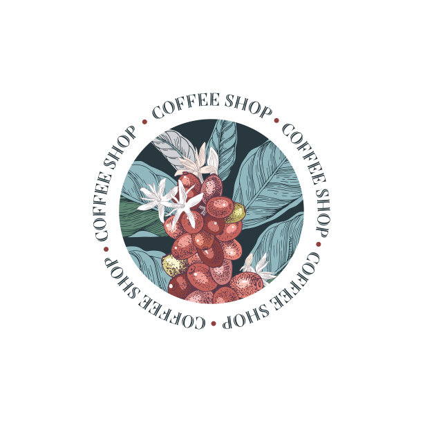 咖啡店四周以彩色咖啡作会徽图片下载