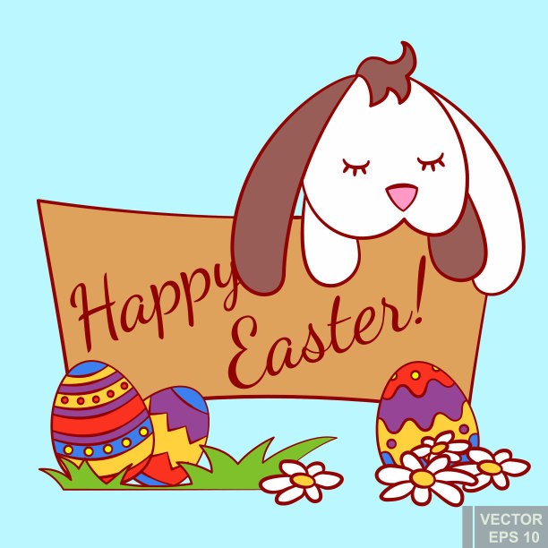 可爱的小兔子睡在木横幅上图片下载