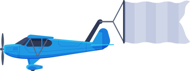 复古的蓝色飞机与空白横幅飞行在图片下载