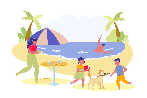 家庭野餐的热带海岸的背景图片下载