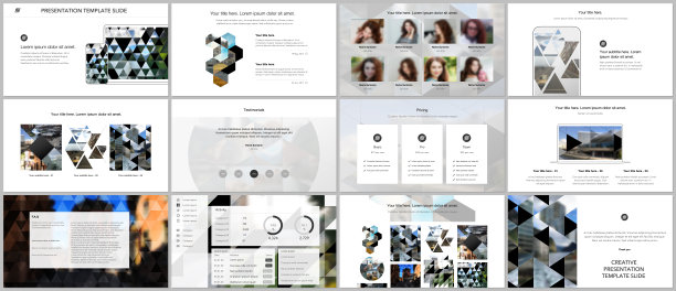 矢量模板的网站设计，演示文稿，投资组合。三角模板，三角模式的演示幻灯片，传单，传单，小册子封面。背景与地方的照片。图片下载