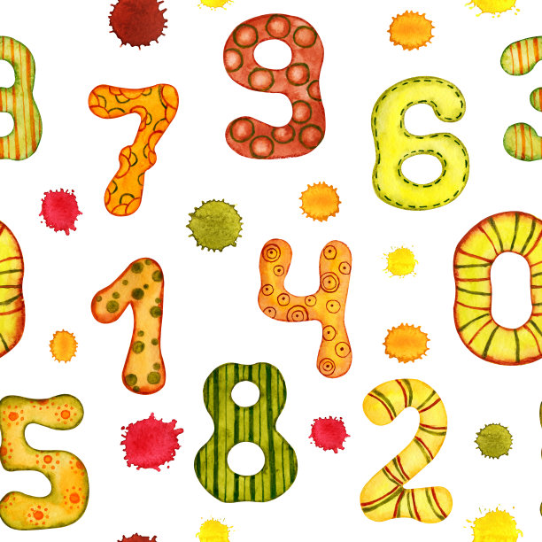 无缝模式与数字和符号。手工制作的水彩插图。学习理念，回到学校图片下载