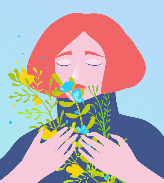 女士捧着一束野花闭着眼睛图片下载