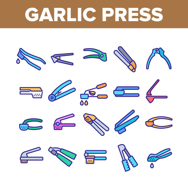 大蒜按压器具收集图标集图片下载