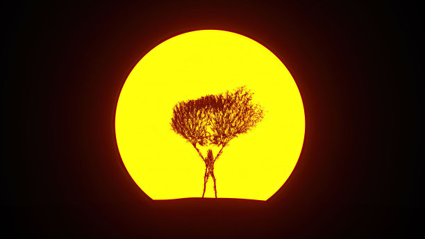 生长中的树的剪影，形成一个人的形状。环保的概念。图片下载