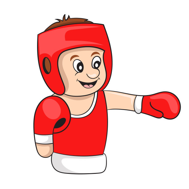 卡通拳击手在红色，矢量插图图片下载