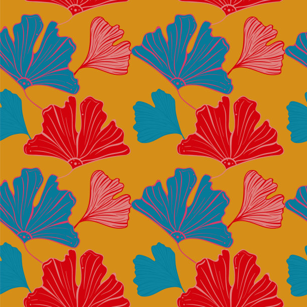 银杏叶无缝图案。日本风格。阿育吠陀医学的主题。矢量插图墙纸或纺织品设计图片下载