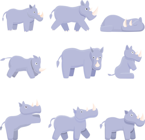 犀牛图标设置卡通风格图片下载