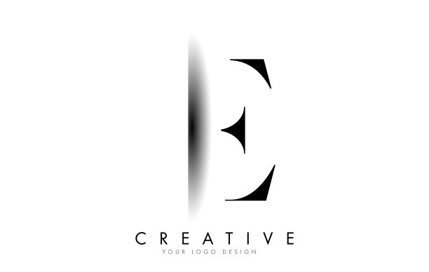 E字母标志与创意的影子切割设计图片下载