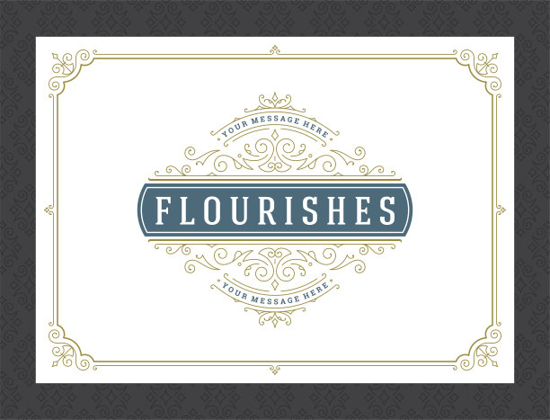 复古装饰贺卡，书法华丽的漩涡和小图案框架设计矢量模板图片下载