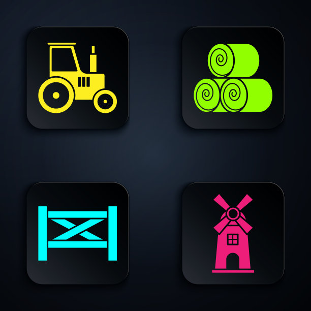 设置风车、拖拉机、花园围栏和木制图片下载