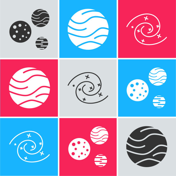 设置行星，行星和黑洞图标。向量图片下载