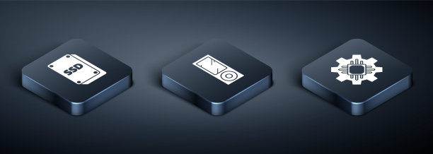 设置等距SSD卡，处理器和音乐播放器图标。向量图片下载