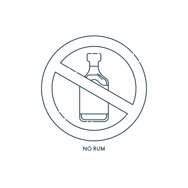 禁止饮酒。标志没有朗姆酒。彩色插图的一杯朗姆酒在交叉的圆圈。禁止饮料平面线条的现代风格。警告符号图标。停止醉酒，酒精插画图片下载