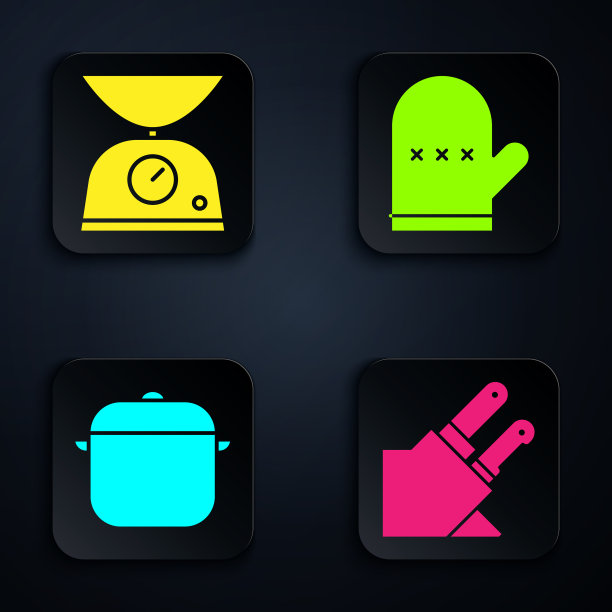 放好刀鳞、锅和烤箱手套图片下载