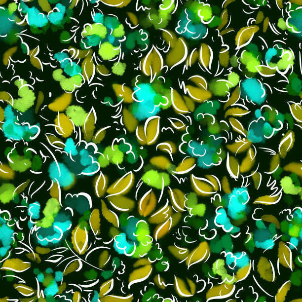 花的抽象背景。用彩色笔触勾画轮廓。明亮的夏季植物纹理。无缝图案与花卉盛开。平面风格的时尚设计。图片下载